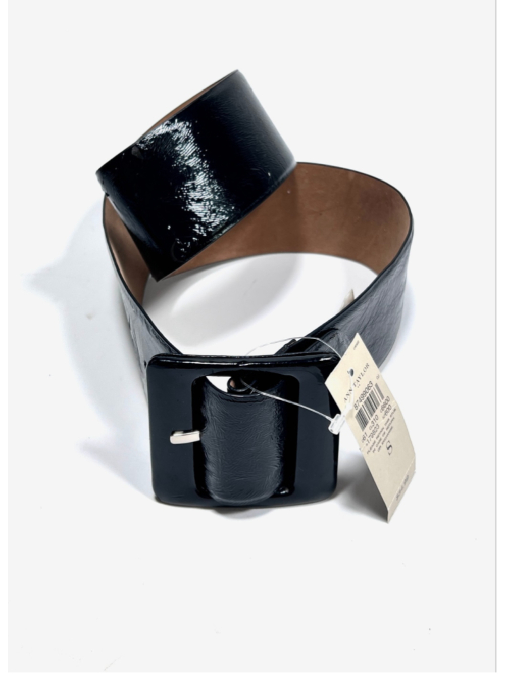 NWT Ann Taylor Black Patent Leather Belt S Defects